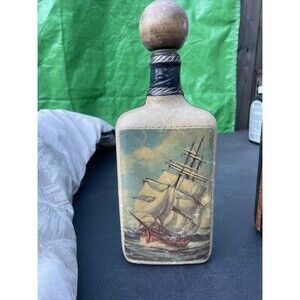 Tuscany Leather Wrapped Liquor/Wine Decanter Bottle Made in Italy D Clipper Ship